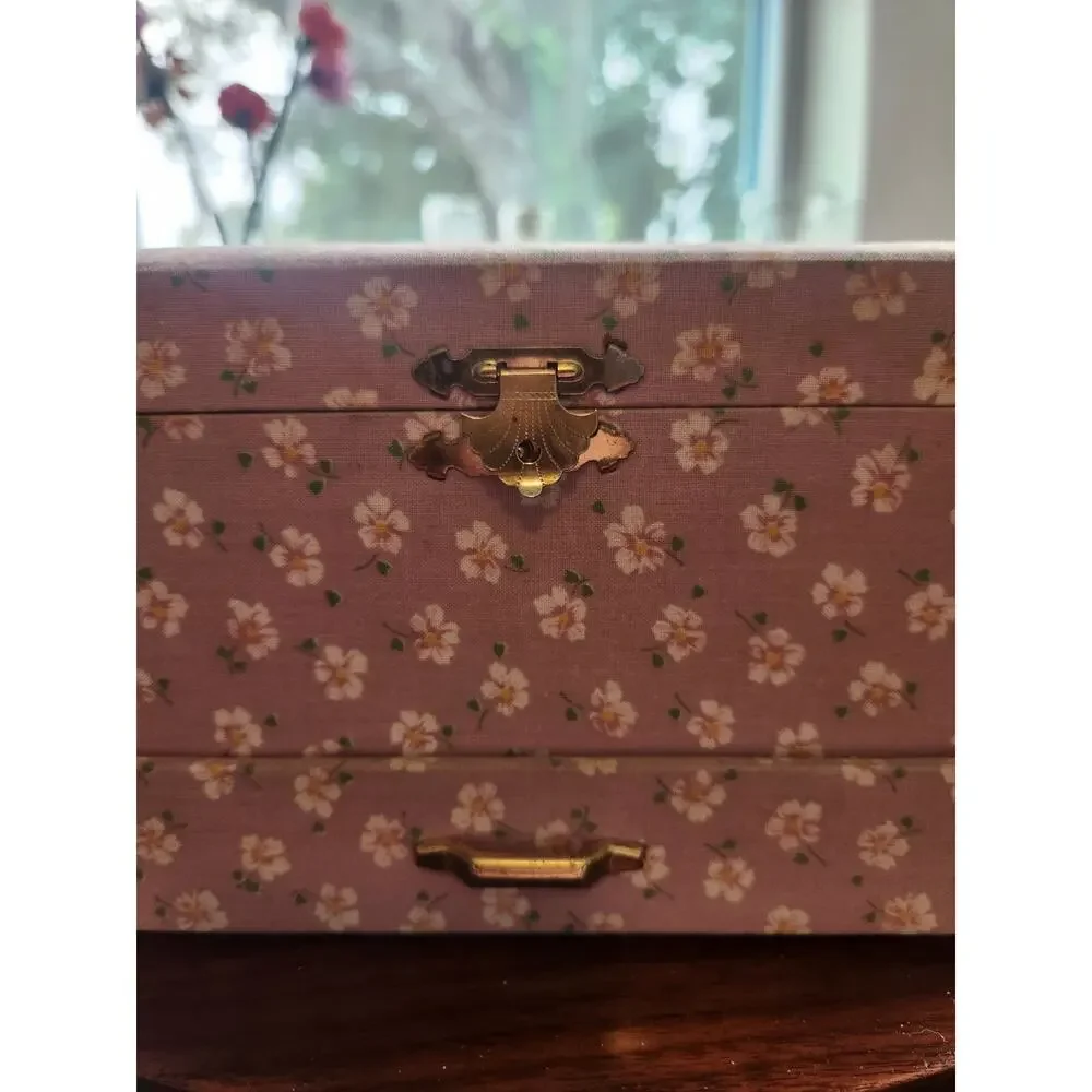 Vintage 1970s Ballerina Music Jewelry Box Love Story Pink Floral Japan